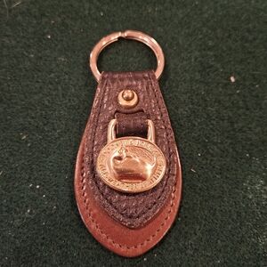 Dooney & Bourke Brass Duck Cognac And Black Leather Keychain Fob
